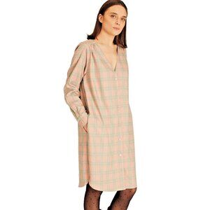 PEPALOVES SQUARES SHORT DRESS NUDE RELAXED FIT PINK GREEN PLAID PATTER POCKETS